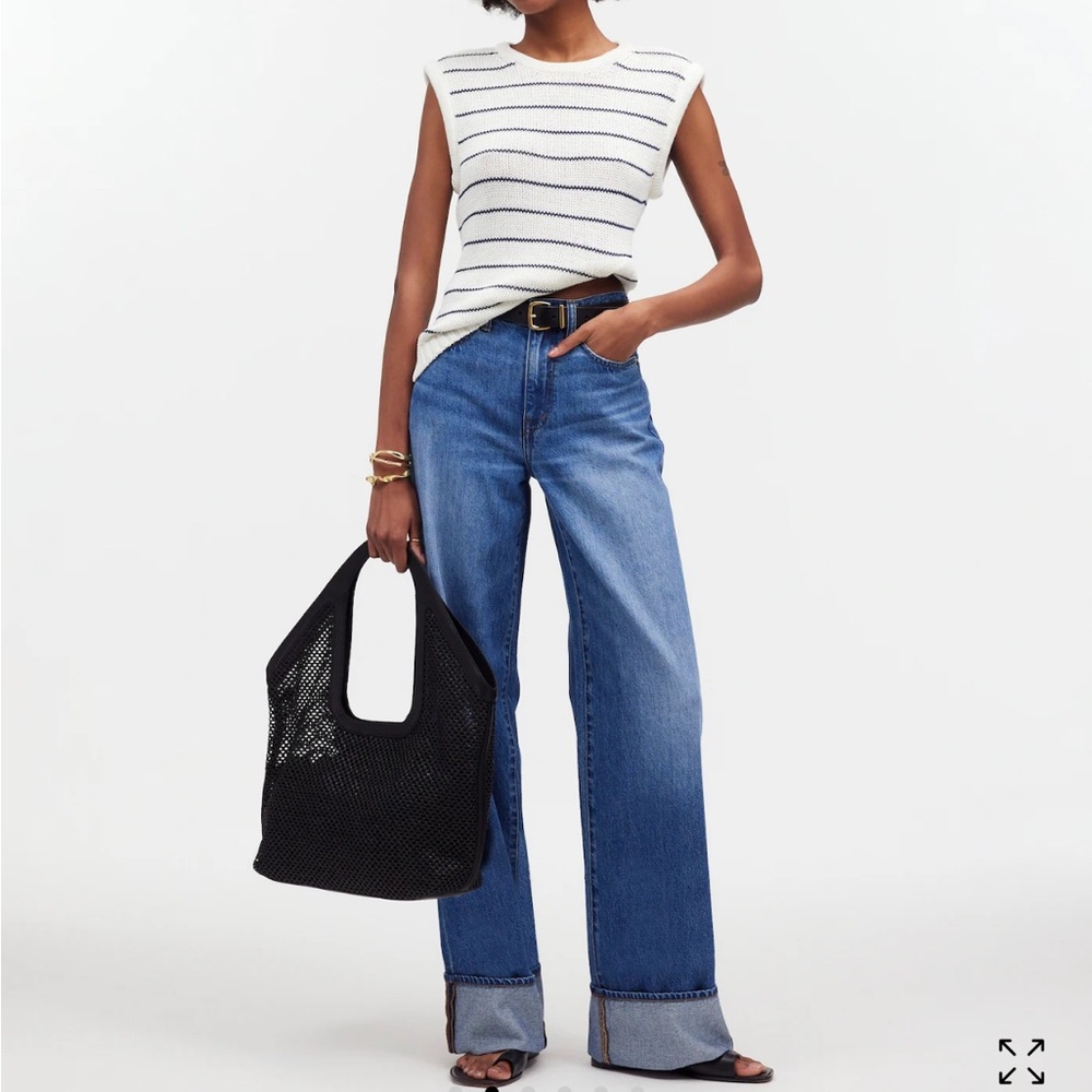 NWT Madewell Puff-Trim Sweater Vest in Ivory Navy Stripe, Medium